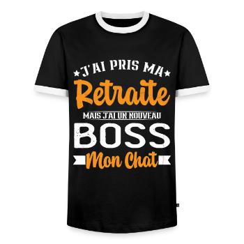 J'ai Un Nouveau Boss Mon chat Humour Cadeau - T-shirt contrasté Homme - noir/blanc - Devant - AI Model Female 172 light (172cm) & AI Model Male 178 light (178cm)