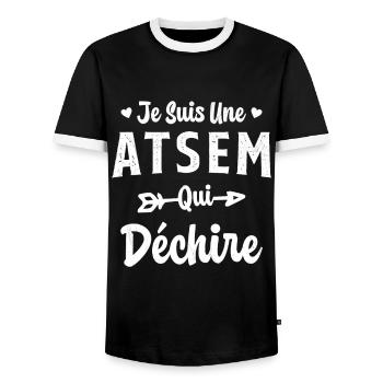 Je suis une ATSEM qui déchire Idée Cadeau Atsem - T-shirt contrasté Homme - noir/blanc - Devant - AI Model Female 172 light (172cm) & AI Model Male 178 light (178cm)