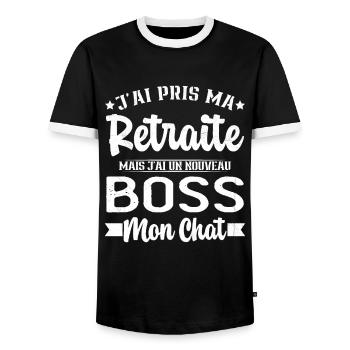 J'ai Un Nouveau Boss Mon chat Humour Cadeau - T-shirt contrasté Homme - noir/blanc - Devant - AI Model Female 172 light (172cm) & AI Model Male 178 light (178cm)