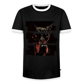 Doberman Dobermans Chien Chiens chiot Doberman - T-shirt contrasté Homme - noir/blanc - Devant - AI Model Female 172 light (172cm) & AI Model Male 178 light (178cm)