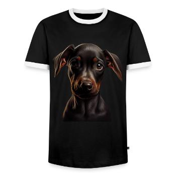 Doberman Dobermans Chien Chiens chiot Doberman - T-shirt contrasté Homme - noir/blanc - Devant - AI Model Female 172 light (172cm) & AI Model Male 178 light (178cm)