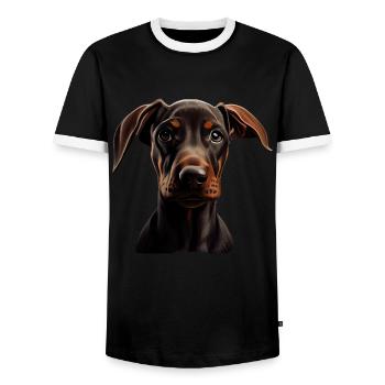 Doberman Dobermans Chien Chiens chiot Doberman - T-shirt contrasté Homme - noir/blanc - Devant - AI Model Female 172 light (172cm) & AI Model Male 178 light (178cm)