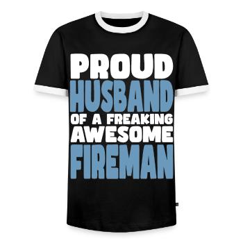 Proud wife of a damn good firefighter - Men's Ringer Shirt - black/white - Front - AI Model Female 172 light (172cm) & AI Model Male 178 light (178cm)