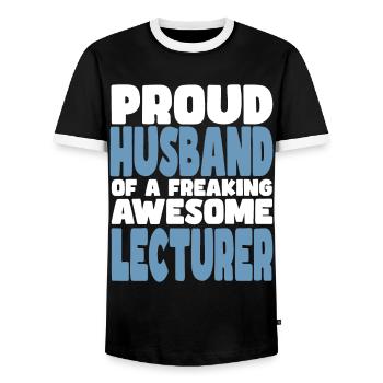 Fière épouse d’un sacré bon conférencier - T-shirt contrasté Homme - noir/blanc - Devant - AI Model Female 172 light (172cm) & AI Model Male 178 light (178cm)