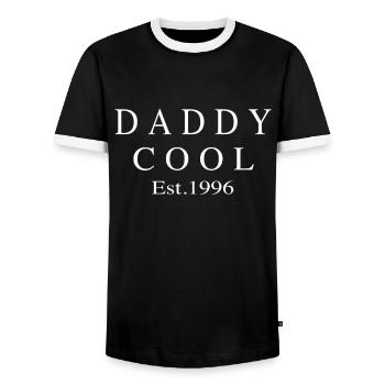 Daddy Cool est 1996 - Men's Ringer Shirt - black/white - Front - AI Model Female 172 light (172cm) & AI Model Male 178 light (178cm)