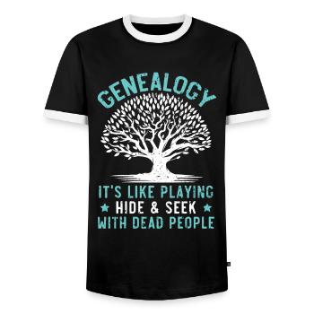 Généalogie Jouer à cache-cache avec les morts - T-shirt contrasté Homme - noir/blanc - Devant - AI Model Female 172 light (172cm) & AI Model Male 178 light (178cm)