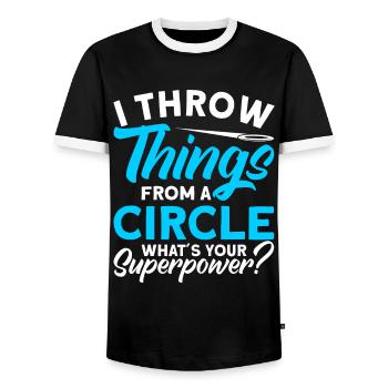 Discus Throw Discus Thrower Athletics Discus - Men's Ringer Shirt - black/white - Front - AI Model Female 172 light (172cm) & AI Model Male 178 light (178cm)