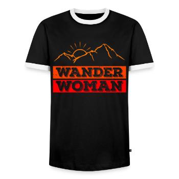 Wanderwoman Bergsteigen Wandern Hiking Frauen - Männer Kontrast-T-Shirt - Schwarz/Weiß - Vorne - AI Model Female 172 light (172cm) & AI Model Male 178 light (178cm)