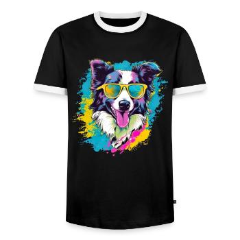 Border Collie Hund Hunderasse - Männer Kontrast-T-Shirt - Schwarz/Weiß - Vorne - AI Model Female 172 light (172cm) & AI Model Male 178 light (178cm)