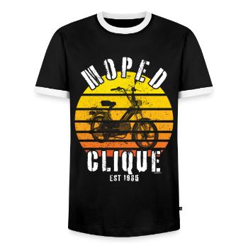 Mobylette Clique Scooter Mokick Conducteur de deux-roues 1965 - T-shirt contrasté Homme - noir/blanc - Devant - AI Model Female 172 light (172cm) & AI Model Male 178 light (178cm)