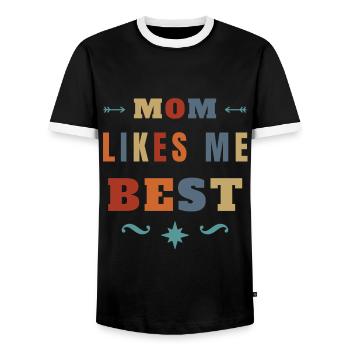 Mom Likes ME Best Funny Sibling Rivalry - Men's Ringer Shirt - black/white - Front - AI Model Female 172 light (172cm) & AI Model Male 178 light (178cm)