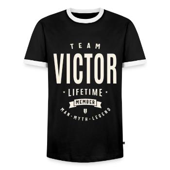 Team Victor Lifetime Member - Men's Ringer Shirt - black/white - Front - AI Model Female 172 light (172cm) & AI Model Male 178 light (178cm)