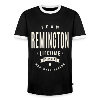 Team Remington Lifetime Member - Men's Ringer Shirt - black/white - Front - AI Model Female 172 light (172cm) & AI Model Male 178 light (178cm)