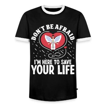 Cardiac Surgeon Don't Be Afraid Cardiac Surgery Surgeon - Men's Ringer Shirt - black/white - Front - AI Model Female 172 light (172cm) & AI Model Male 178 light (178cm)