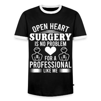 Cardiac Surgeon Heart Surgery No Problem Cardiac Surgery - Men's Ringer Shirt - black/white - Front - AI Model Female 172 light (172cm) & AI Model Male 178 light (178cm)