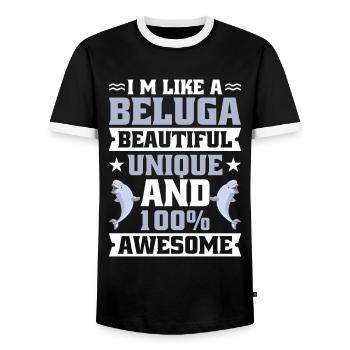 Beluga Whale Beluga Whale Whale Watching Dolphin Dolphin - Men's Ringer Shirt - black/white - Front - AI Model Female 172 light (172cm) & AI Model Male 178 light (178cm)