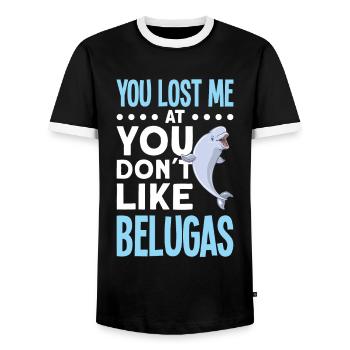 Beluga Whale Beluga Whale Whale Watching Dolphin Dolphin - Men's Ringer Shirt - black/white - Front - AI Model Female 172 light (172cm) & AI Model Male 178 light (178cm)