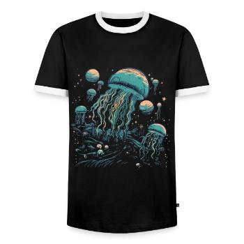 Qualle - Männer Kontrast-T-Shirt - Schwarz/Weiß - Vorne - AI Model Female 172 light (172cm) & AI Model Male 178 light (178cm)