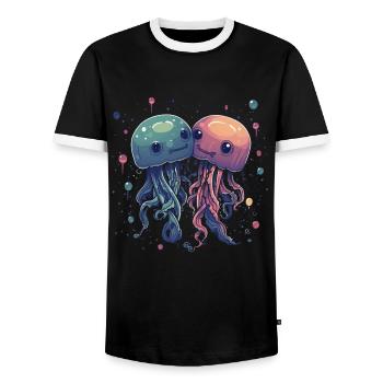 Cute Animals Jellyfish - Men's Ringer Shirt - black/white - Front - AI Model Female 172 light (172cm) & AI Model Male 178 light (178cm)