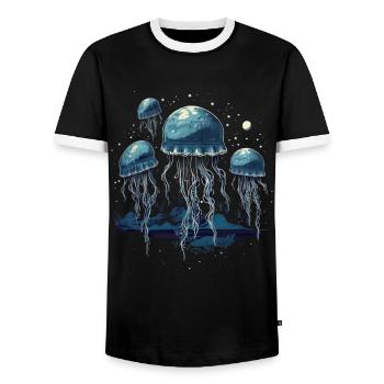 Qualle - Männer Kontrast-T-Shirt - Schwarz/Weiß - Vorne - AI Model Female 172 light (172cm) & AI Model Male 178 light (178cm)