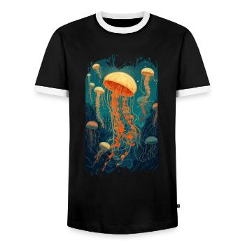 Qualle - Männer Kontrast-T-Shirt - Schwarz/Weiß - Vorne - AI Model Female 172 light (172cm) & AI Model Male 178 light (178cm)