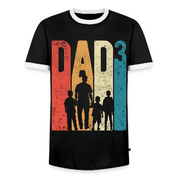 Papa jusqu’à 3 Papa Jusqu’à 3 Enfants Trois garçons Rétro - T-shirt contrasté Homme - noir/blanc - Devant - AI Model Female 172 light (172cm) & AI Model Male 178 light (178cm)