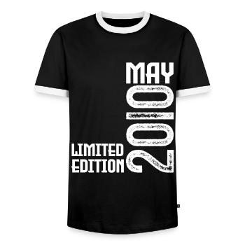 Gift May 2010. Anniversary May 2010. May 2010. - Men's Ringer Shirt - black/white - Front - AI Model Female 172 light (172cm) & AI Model Male 178 light (178cm)