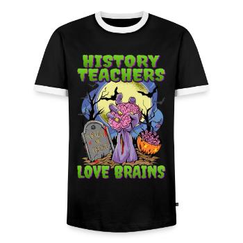 History teachers love brains Halloween - Men's Ringer Shirt - black/white - Front - AI Model Female 172 light (172cm) & AI Model Male 178 light (178cm)