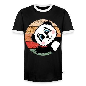 Panda Retro Panda Bear Gift Women Men Kids - Men's Ringer Shirt - black/white - Front - AI Model Female 172 light (172cm) & AI Model Male 178 light (178cm)