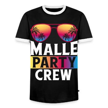 Malle Party Crew - Men's Ringer Shirt - black/white - Front - AI Model Female 172 light (172cm) & AI Model Male 178 light (178cm)