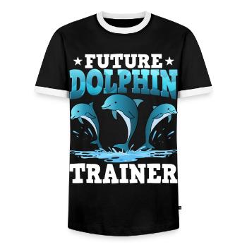 Future Dolphin Trainer - Men's Ringer Shirt - black/white - Front - AI Model Female 172 light (172cm) & AI Model Male 178 light (178cm)