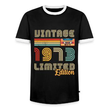 Jahrgang 1973 Geburtstagsgeschenk 1973 - Männer Kontrast-T-Shirt - Schwarz/Weiß - Vorne - AI Model Female 172 light (172cm) & AI Model Male 178 light (178cm)