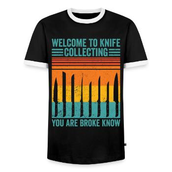 Drôle de collectionneur de couteaux - T-shirt contrasté Homme - noir/blanc - Devant - AI Model Female 172 light (172cm) & AI Model Male 178 light (178cm)