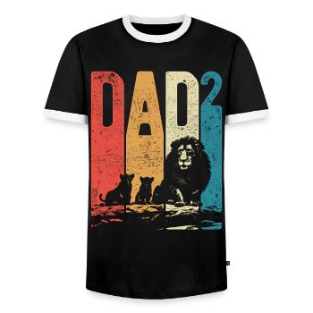 Dad Hoch 2 Papa Hoch 2 Kinder Zweifacher Papa Löwe - Männer Kontrast-T-Shirt - Schwarz/Weiß - Vorne - AI Model Female 172 light (172cm) & AI Model Male 178 light (178cm)