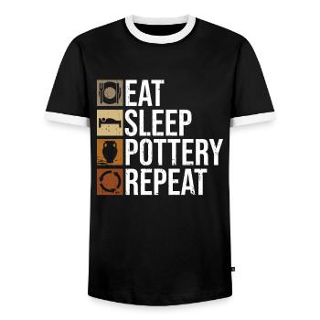 Eating, Sleeping, Pottery, Repeating - Pottery - Men's Ringer Shirt - black/white - Front - AI Model Female 172 light (172cm) & AI Model Male 178 light (178cm)