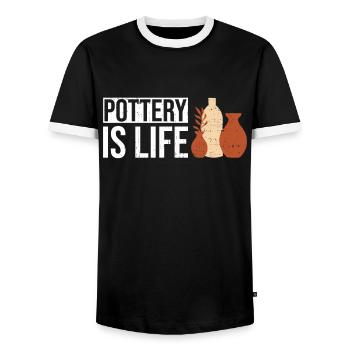 Pottery Is Life - Pottery Ceramic Artist - Men's Ringer Shirt - black/white - Front - AI Model Female 172 light (172cm) & AI Model Male 178 light (178cm)