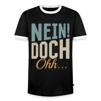 "Nein Doch Ohhh" Lustiger Sarkasmus Spruch - Männer Kontrast-T-Shirt - Schwarz/Weiß - Vorne - AI Model Female 172 light (172cm) & AI Model Male 178 light (178cm)