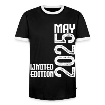 Gift May 2025. anniversary may 2025. May 2025. - Men's Ringer Shirt - black/white - Front - AI Model Female 172 light (172cm) & AI Model Male 178 light (178cm)