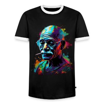 Nobel Peace Prize Laureate Mahatma Gandhi Gift - Men's Ringer Shirt - black/white - Front - AI Model Female 172 light (172cm) & AI Model Male 178 light (178cm)