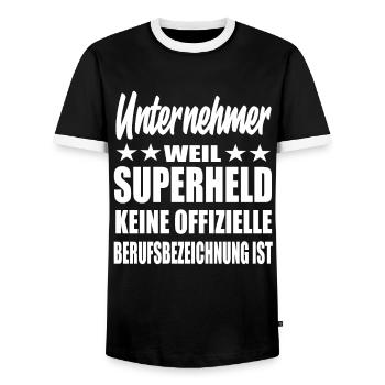 Unternehmer Superheld Spruch - Männer Kontrast-T-Shirt - Schwarz/Weiß - Vorne - AI Model Female 172 light (172cm) & AI Model Male 178 light (178cm)