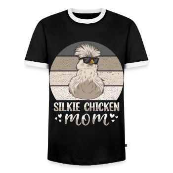 Silkie Chicken Mom Poulet chinois en soie - T-shirt contrasté Homme - noir/blanc - Devant - AI Model Female 172 light (172cm) & AI Model Male 178 light (178cm)