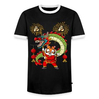 Year of the Tiger Lunar New Year Chinese - Men's Ringer Shirt - black/white - Front - AI Model Female 172 light (172cm) & AI Model Male 178 light (178cm)