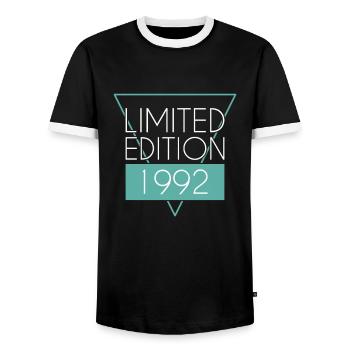 Limited Edition 1992 - Men's Ringer Shirt - black/white - Front - AI Model Female 172 light (172cm) & AI Model Male 178 light (178cm)