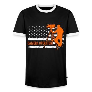 Cadreur Producteur vidéo rétro Caméraman - T-shirt contrasté Homme - noir/blanc - Devant - AI Model Female 172 light (172cm) & AI Model Male 178 light (178cm)