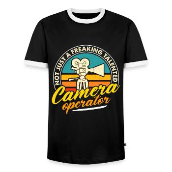 Camera Operator Not Just A Freaking Video Producer - Men's Ringer Shirt - black/white - Front - AI Model Female 172 light (172cm) & AI Model Male 178 light (178cm)