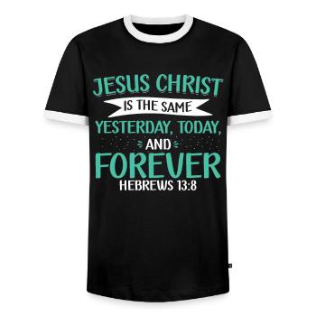 Jesus Christus Ist Derselbe Glaube Christlicher - Männer Kontrast-T-Shirt - Schwarz/Weiß - Vorne - AI Model Female 172 light (172cm) & AI Model Male 178 light (178cm)