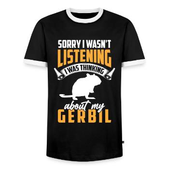 Thought of my gerbil rodent Gerbil - Men's Ringer Shirt - black/white - Front - AI Model Female 172 light (172cm) & AI Model Male 178 light (178cm)