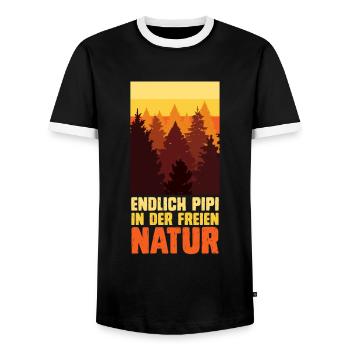 Bergsteiger lustig Peeing outside Naturburschen - Männer Kontrast-T-Shirt - Schwarz/Weiß - Vorne - AI Model Female 172 light (172cm) & AI Model Male 178 light (178cm)