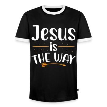 Jesus is the way Christian faith in God - Men's Ringer Shirt - black/white - Front - AI Model Female 172 light (172cm) & AI Model Male 178 light (178cm)