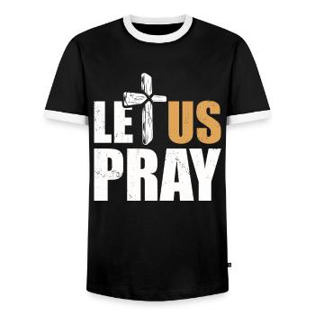 Let's pray cross Christian faith in God - Men's Ringer Shirt - black/white - Front - AI Model Female 172 light (172cm) & AI Model Male 178 light (178cm)